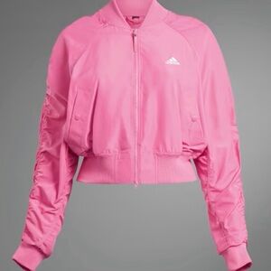 Adidas Women's Pink Cropped Bomber Jacket